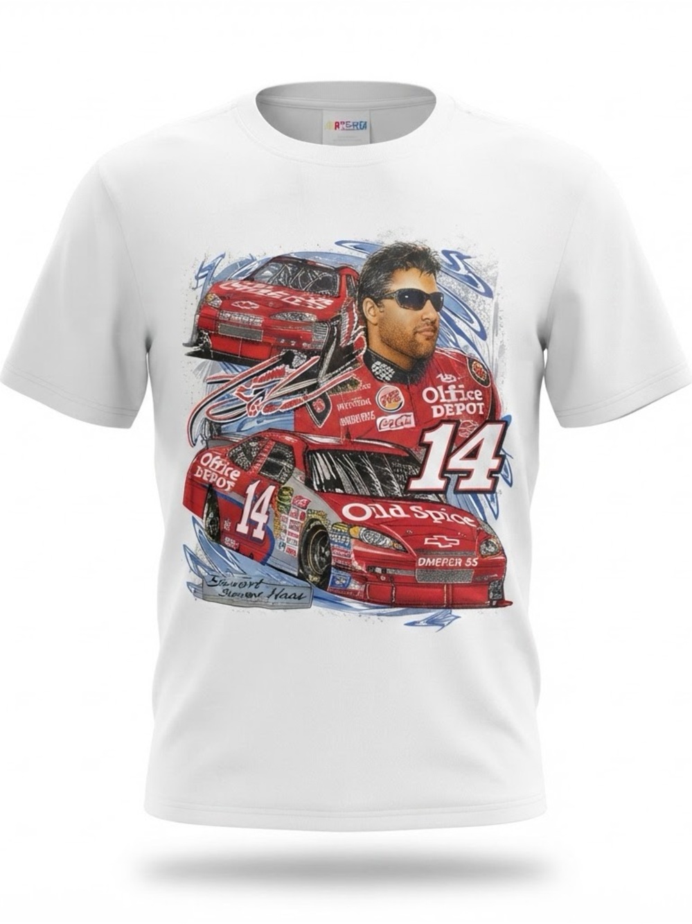 Nascar White Tee with Red #14 Racing Graphic